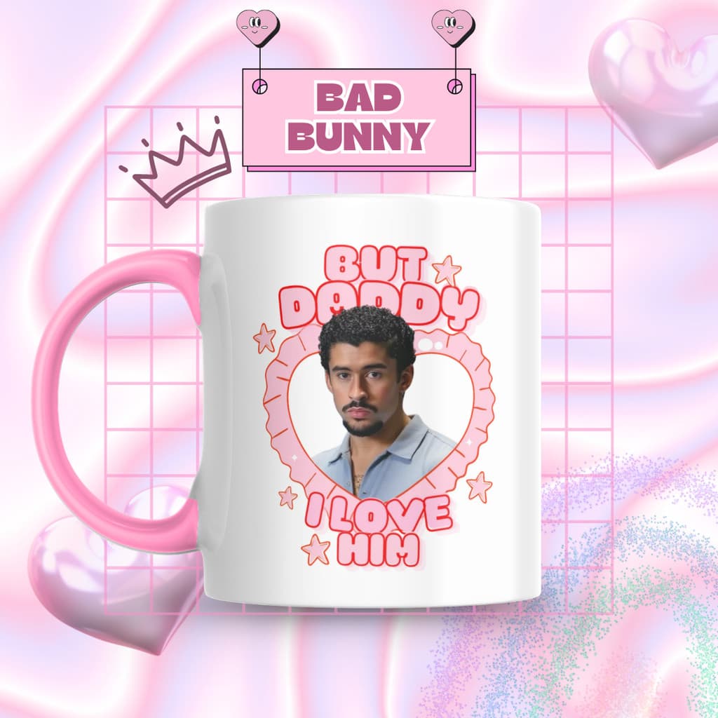 Caneca Xicara Porcelana 325ml But Daddy Bad Bunny Personalizada Presente Decoração Casa
