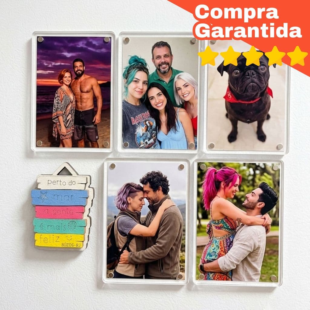 Kit Porta Retrato Magnético Acrílico Cristal 6x9 Polaroid Instax Geladeira Lembrança Presente