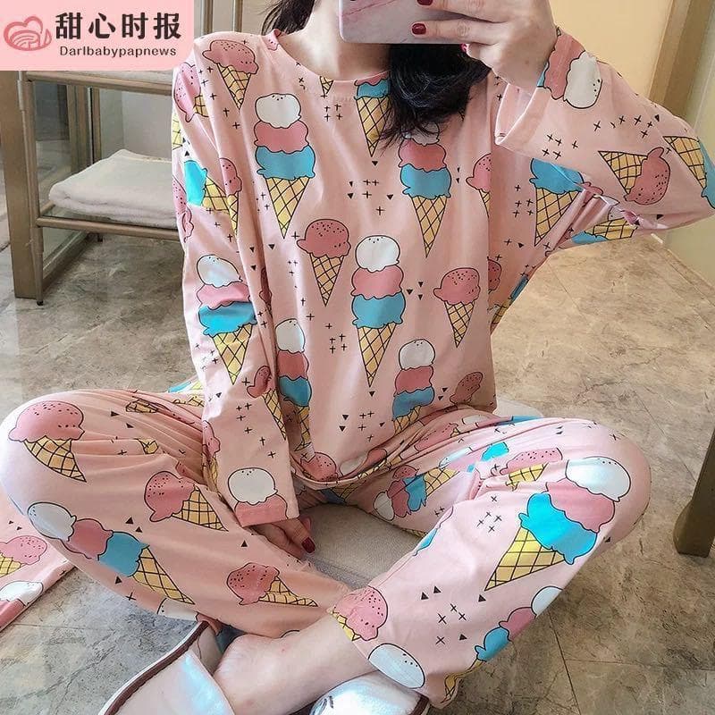 Pijamas de manga comprida femininos primavera outono plus Size pijamas femininos verão versão coreana pode usar fora das