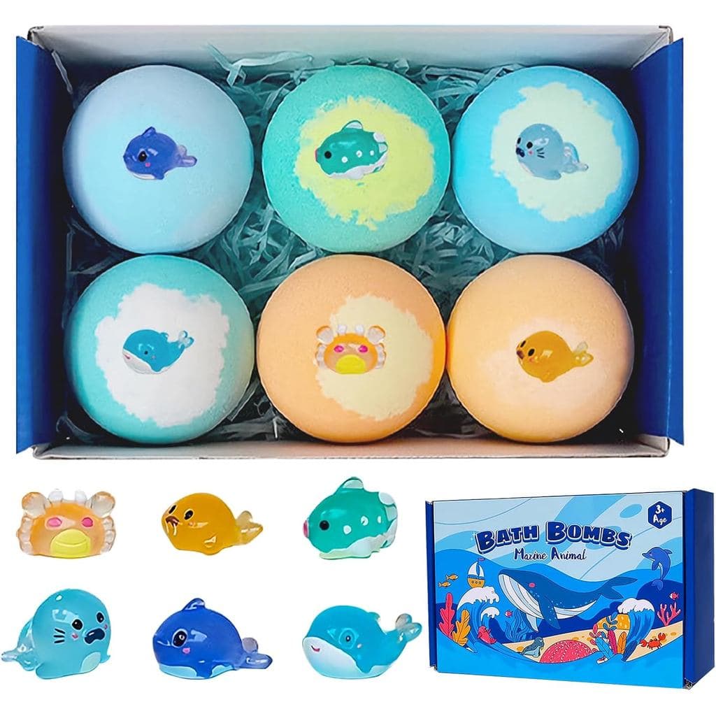 Conjunto de 6 Bombas de Banho Naturais com Mega Bolhas e Surpresa Interna, Enchimentos para Cesta de Páscoa com Tema Ani