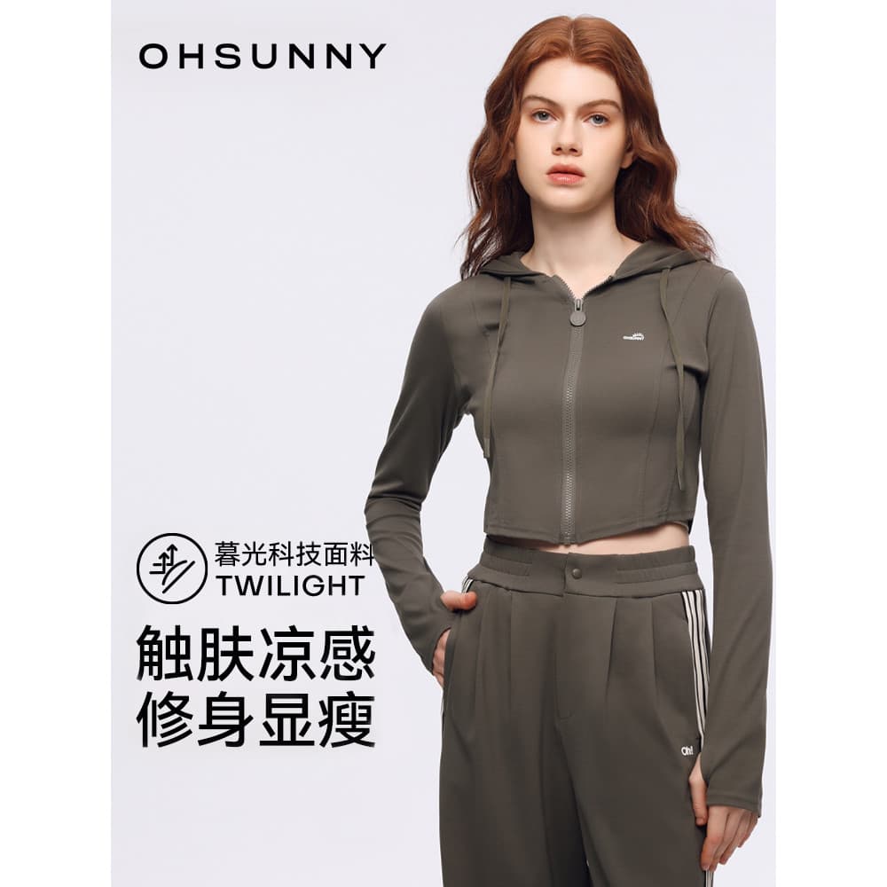 Ohsunny curto cintura alta magro-ajuste jaqueta roupas de proteção solar feminino Yoga estilo esportivo moda topo