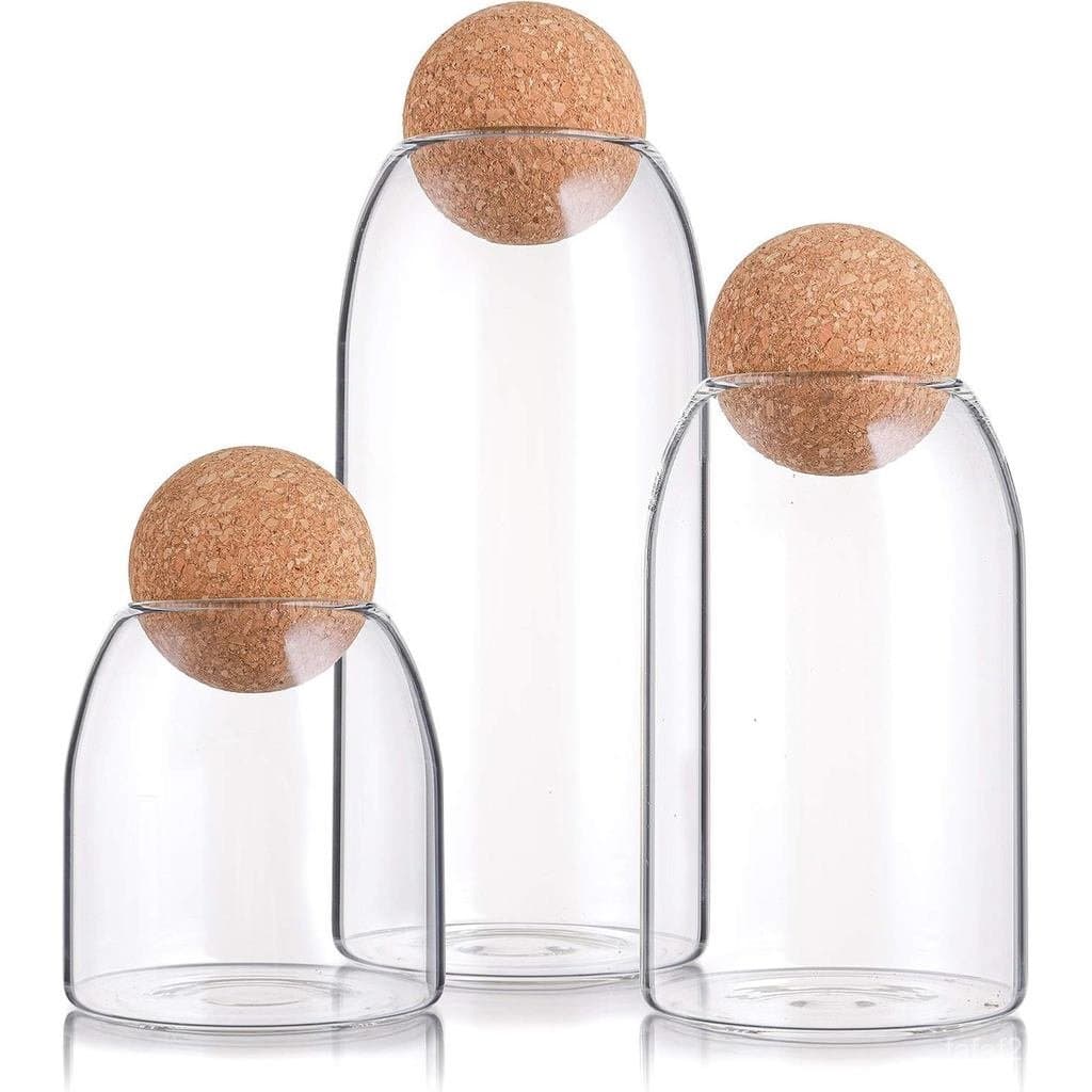 Conjunto de 3 Potes de Vidro para Armazenamento com Tampa de Cortiça, Frascos de Vidro Transparentes com Tampa de Cortiç