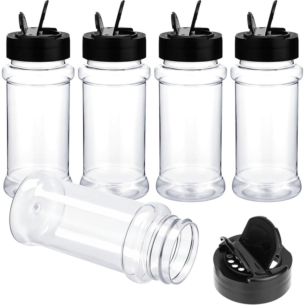 Molain 5 Frascos Vazios para Especiarias de 3oz com Tampas Dosadoras, Recipientes de Plástico Transparentes para Tempero