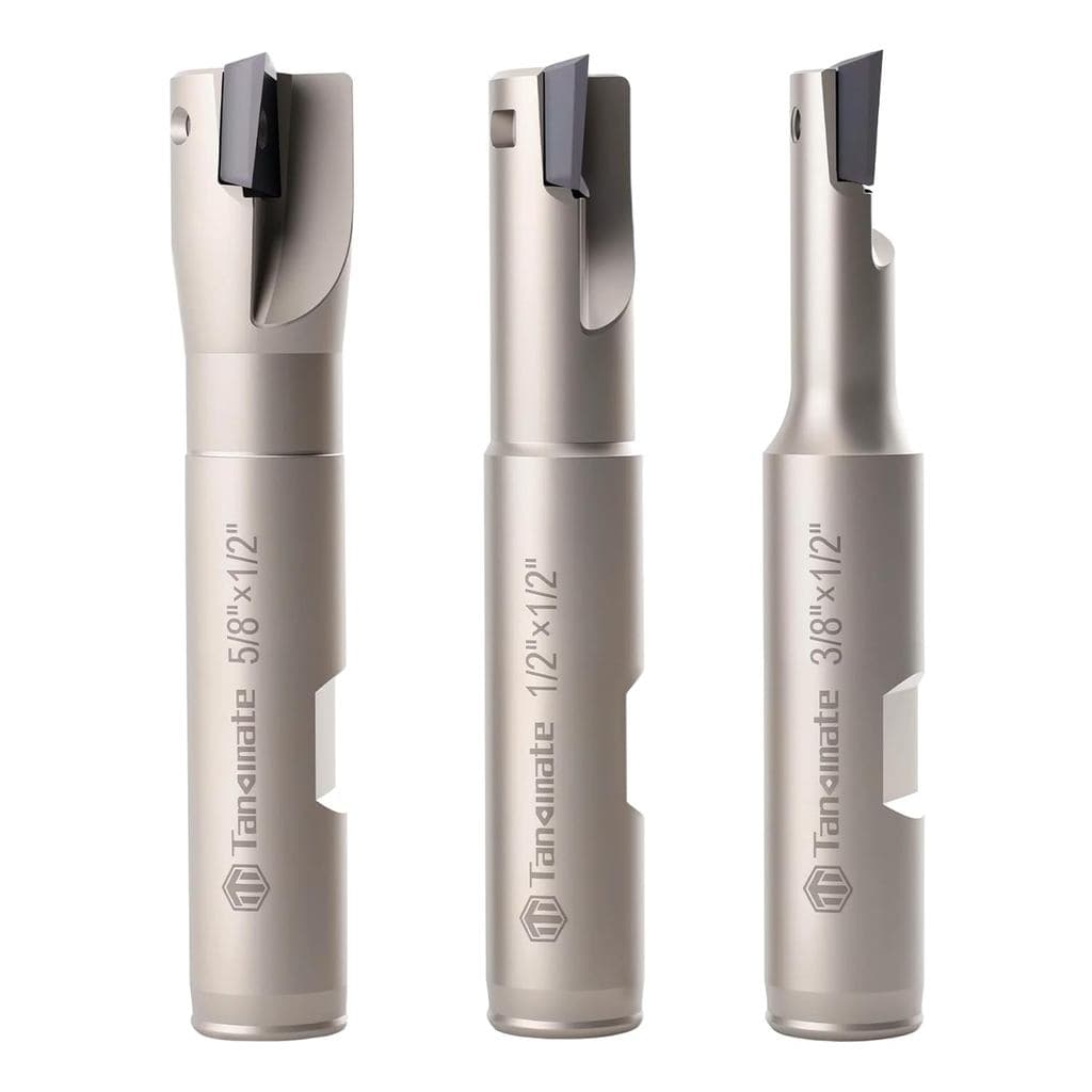 Conjunto de 3 Fresas de Topo Indexáveis de Metal Duro com Haste de 1/2" e Ângulo de 90 Graus, Revestidas de Níquel, Diâm