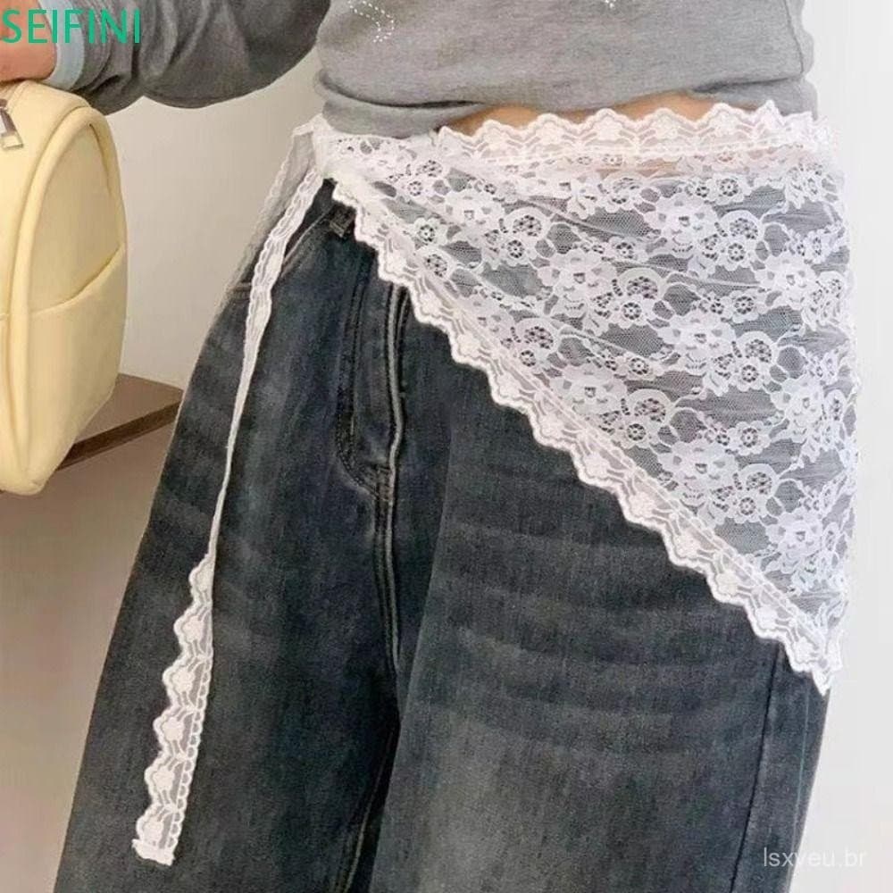 Saia De Gaze SEIFINI , Meia Renda Y2K Bordada De Flores , Aberta Triangular Estilo Coreano