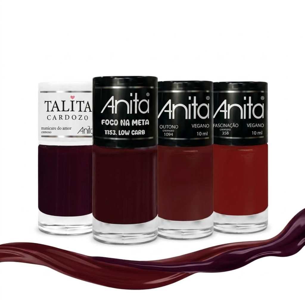 KIT 4 ESMALTES  ANITA TONS VERMELHOS ESCUROS E ELEGANTES