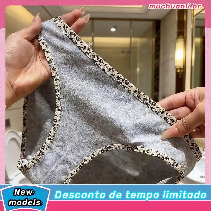 Calcinha feminina com estampa de leopardo, algodão puro, virilha antibacteriana, cintura média, levantamento de quadril,