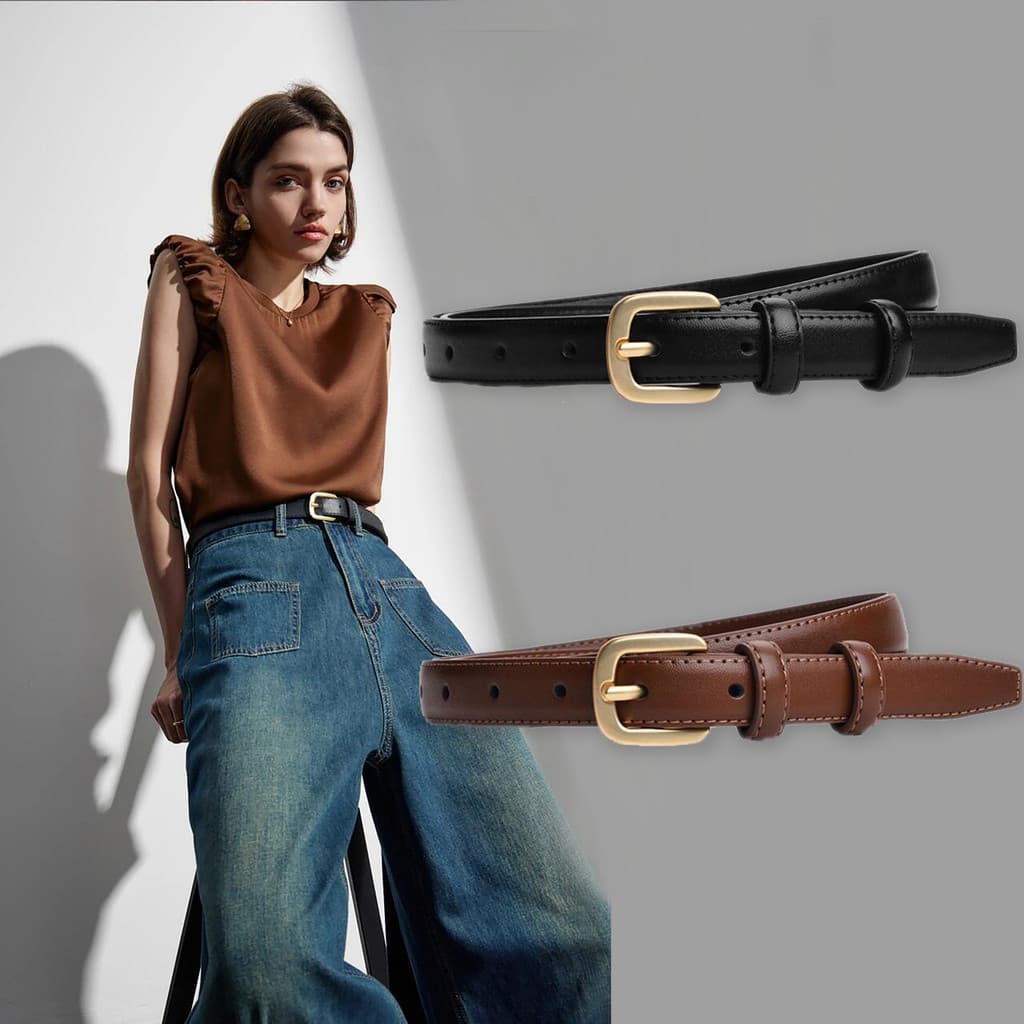 Cinto De Couro Feminino Coreano – Preto Fino Com Fivela De Liga Para Uso Diário