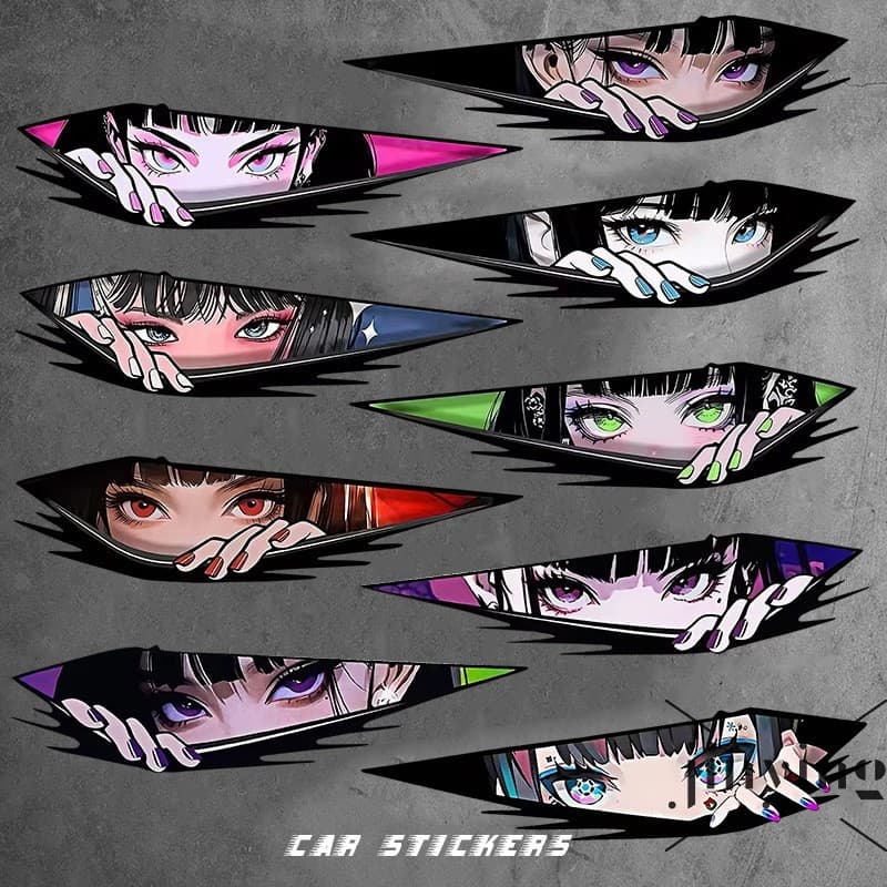Adesivos De Carro Com Olhos De Desenho Animado 2D-Design De Menina IDM Para Decoração De Corpo De Motocicleta E Caixa De
