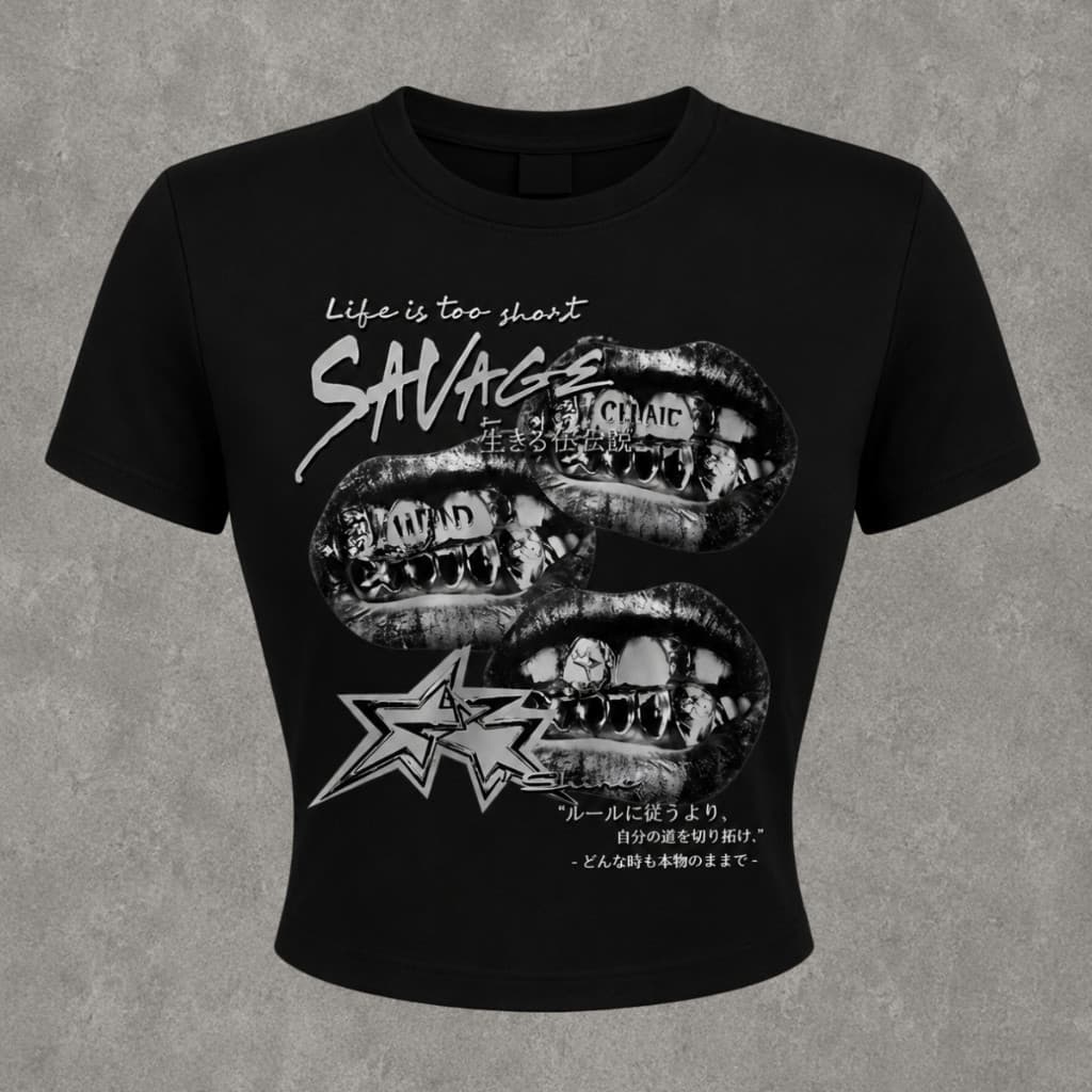 Cropped Feminino Estampado Savage Streetwear Y2K Grunge Gótico Manga Curta Estampa Premium