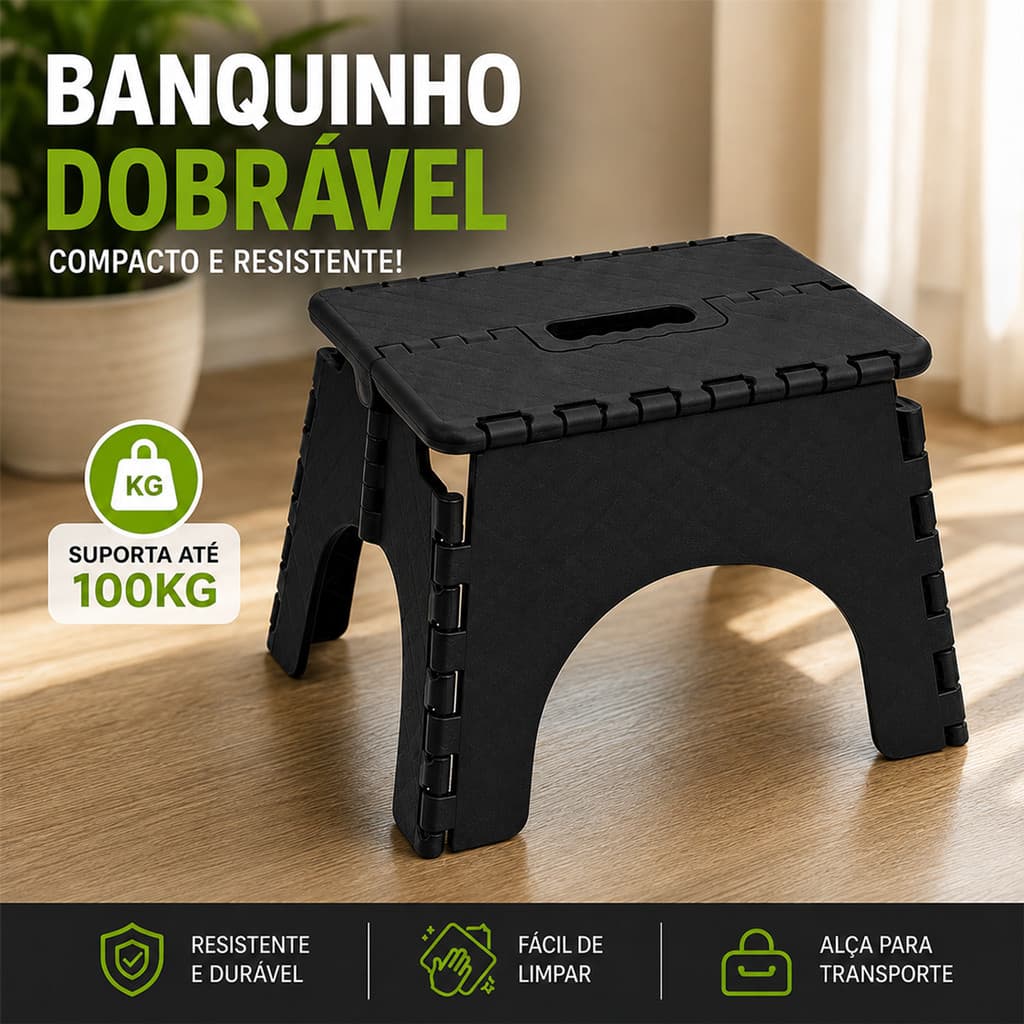 Banqueta Banquinho Dobrável De Plástico Até 100 Kg Resistente Para Viagem Acampamento