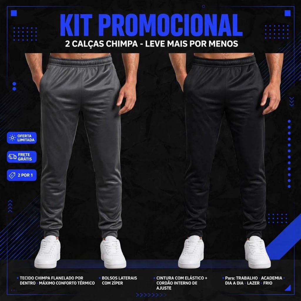 Kit 2 Calças Chimpa Masculina Fast-Dry  Ideal para Treinos ou Atividades Físicas Somos Fabricantes
