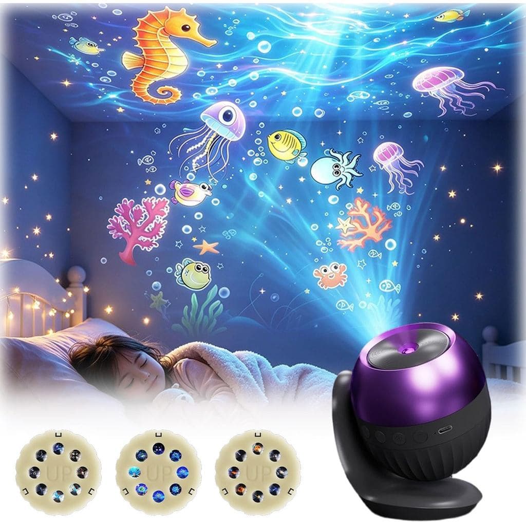 Projetor de Luz Noturna Céu Estrelado Oceânico com Música para Quarto Infantil |   Projetor de Estrelas HD Plug and Play