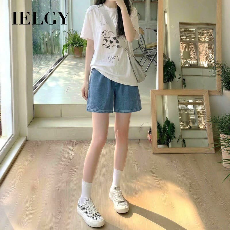 IELGY Tencel Shorts femininos verão cintura alta perna larga solta shorts evasê