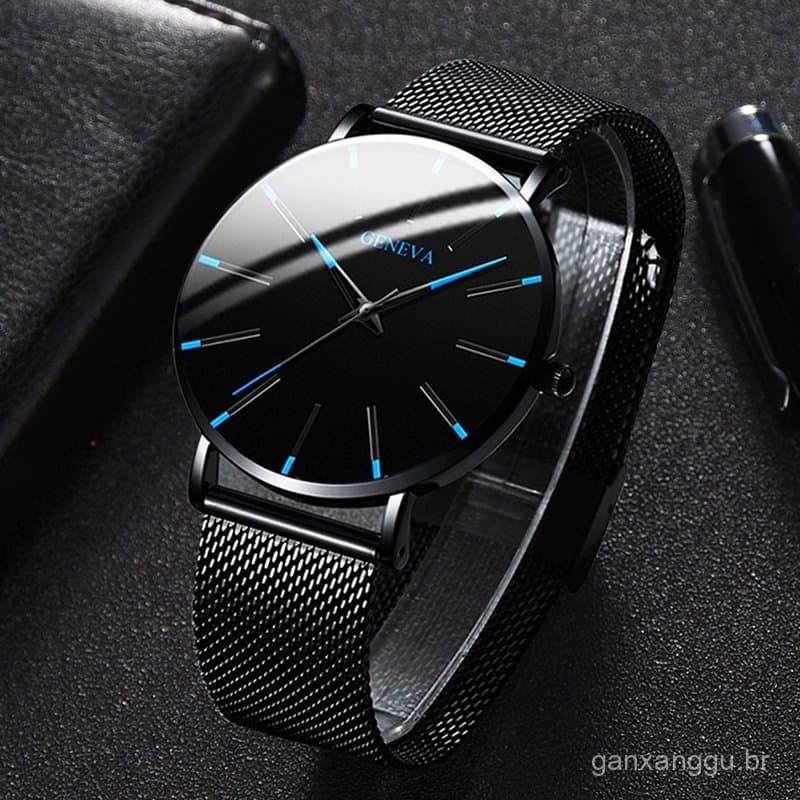 Relógio masculino azul de moda, muito vendido, relógio de quartzo com pulseira de malha, em estoque do fabricante NADJ.