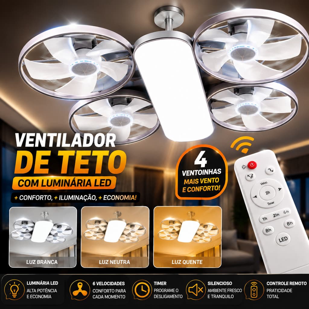 Novo Ventilador Drone 2 Em 1 de Teto Dobrável LED 50W Controle Remoto Estilo Drone Silencioso De Teto Top Envio Rapido