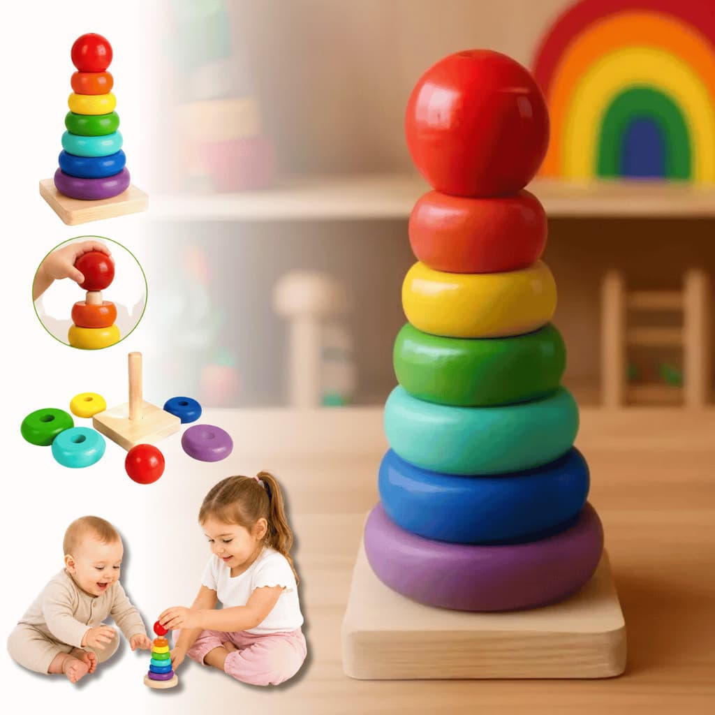 Brinquedo Montessori Torre Encaixe Empilhar Formas Educativo Pedagógico Didático