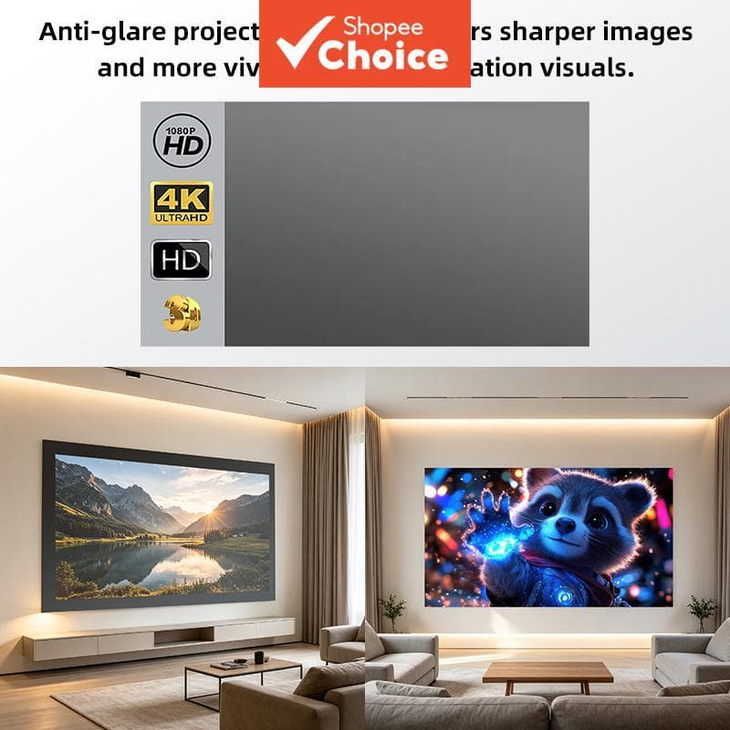 Tela de Projetor Dobrável Anti-Luz 150 Polegadas 16:9 Adesivo de Parede Ultra HD 4K 1080P 3D Amplo Ângulo de Visão