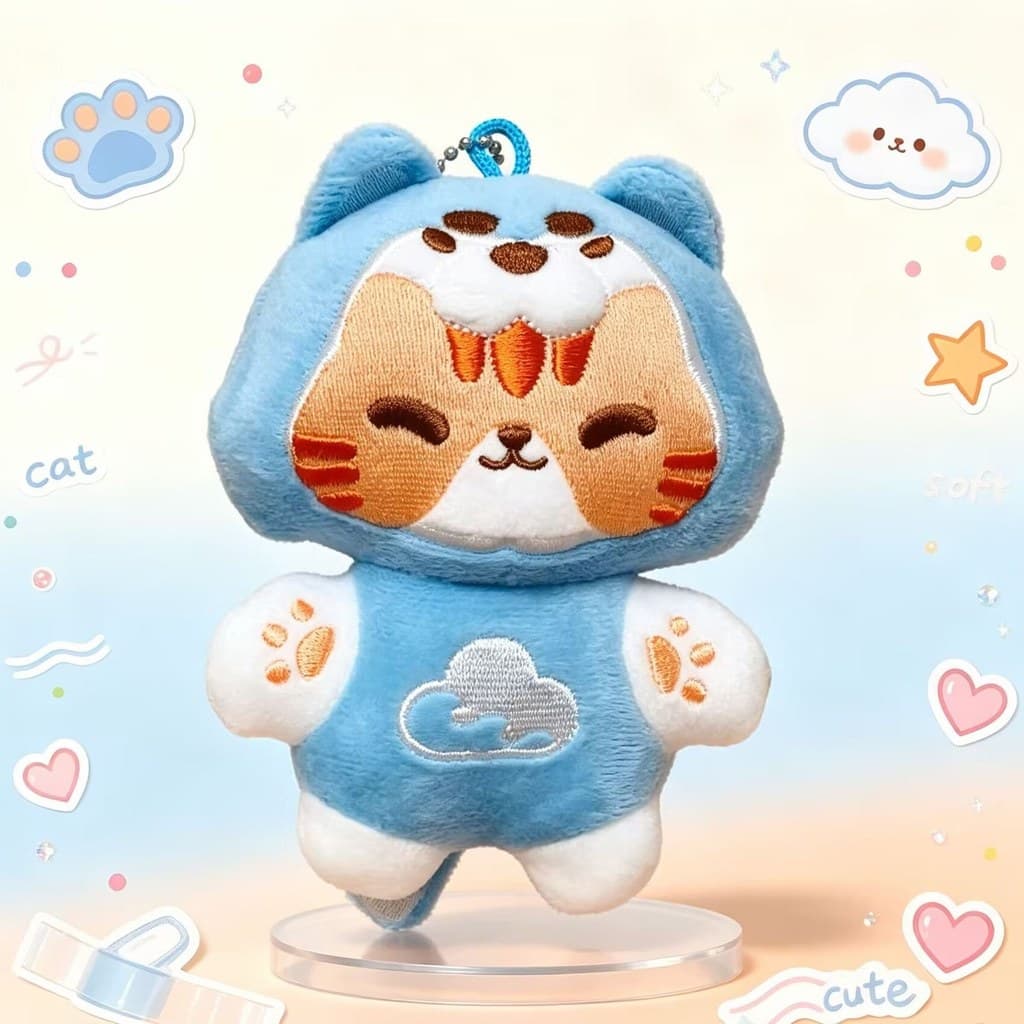 Dmd boneca de algodão azul gatinho lol bonito cura bonito boneca pingente portátil acompanhando boneca
