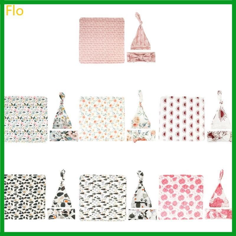 Flo 3 Pçs Conjunto Bebê Menina Recém-Nascido Panos Envoltórios Com Bandana Chapéu Swaddle Floral Impressão Berçário Envo
