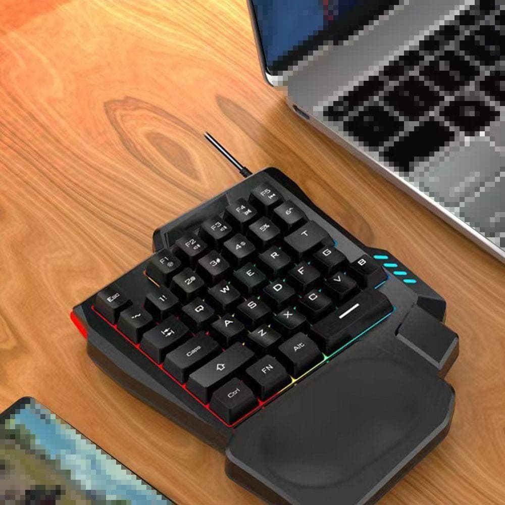 Teclado De Mão Única , Luminoso USB Com Uma , Mini Mecânico Ultrafino Para Jogos 35 Teclas