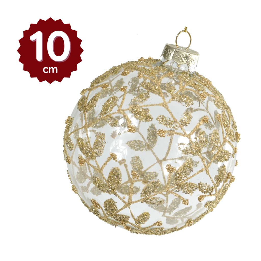 Bola Natal Vidro Borossilicato Decorada Dourada 10cm Enfeite Árvore Luxo Unidade