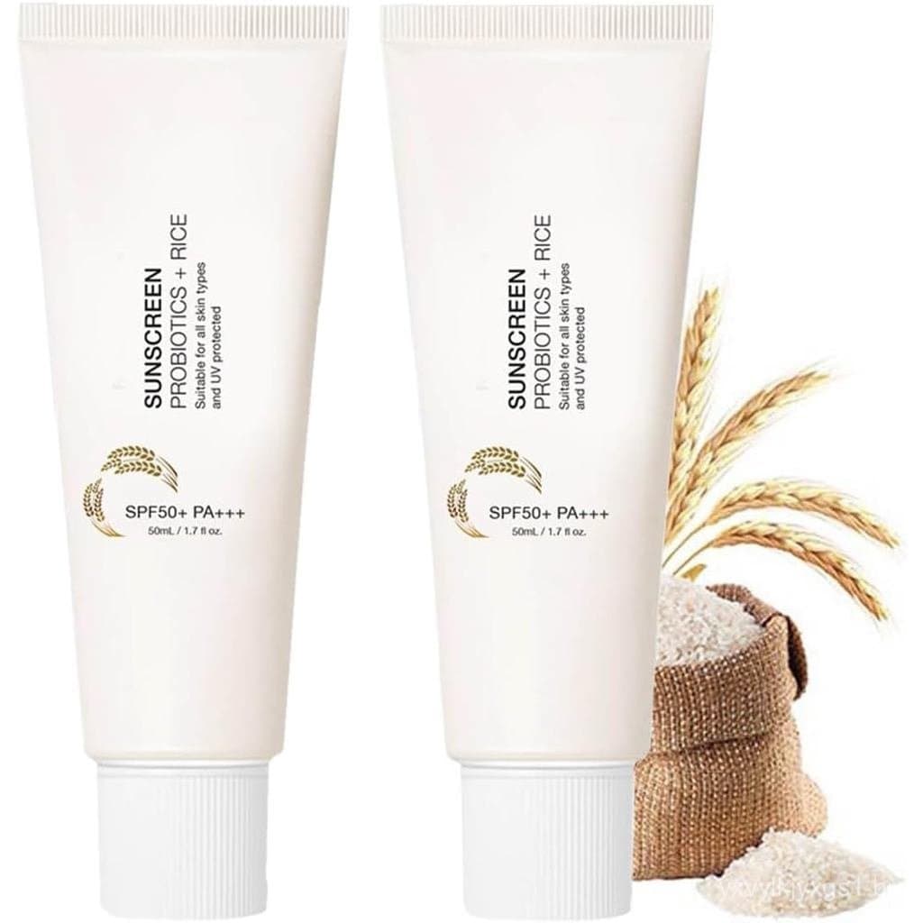 Protetor Solar de Arroz SPF50PA+++, Protetor Solar com Probióticos SPF50, Proteção Solar Leve para Rosto e Corpo, Hidrat