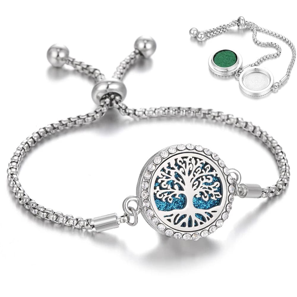 Nova Pulseira De Aromaterapia Feminina Aço Inoxidável Aroma Strass Árvore Da Vida Perfume Difusor De Óleo Essencial