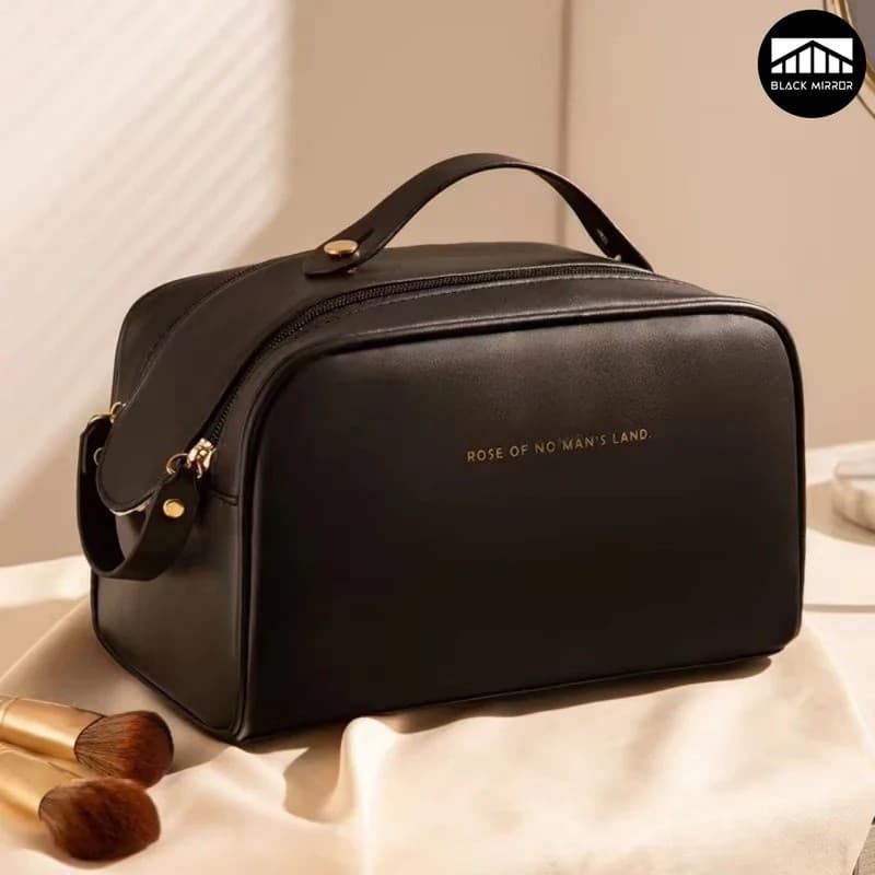 Organizador De Maquiagem De Couro PU Com Grande Abertura E Alta Capacidade , Bolsa Portátil De Armazenamento De Cosmétic