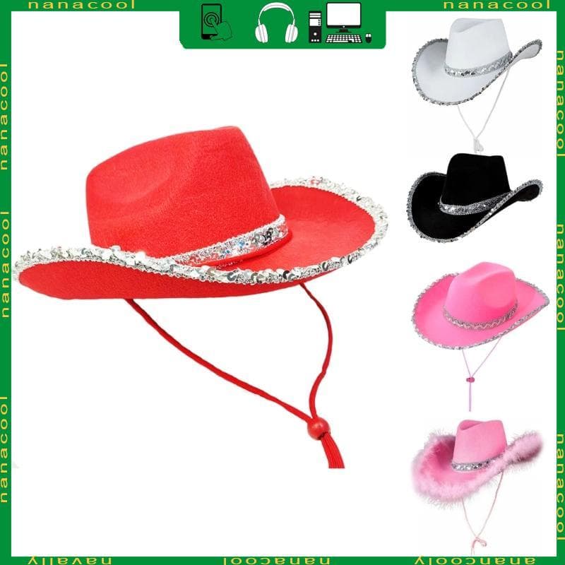 nana Lantejoulas Cowgirl Chapéu Bacharelt Desempenho Cowboy Adereços Festa