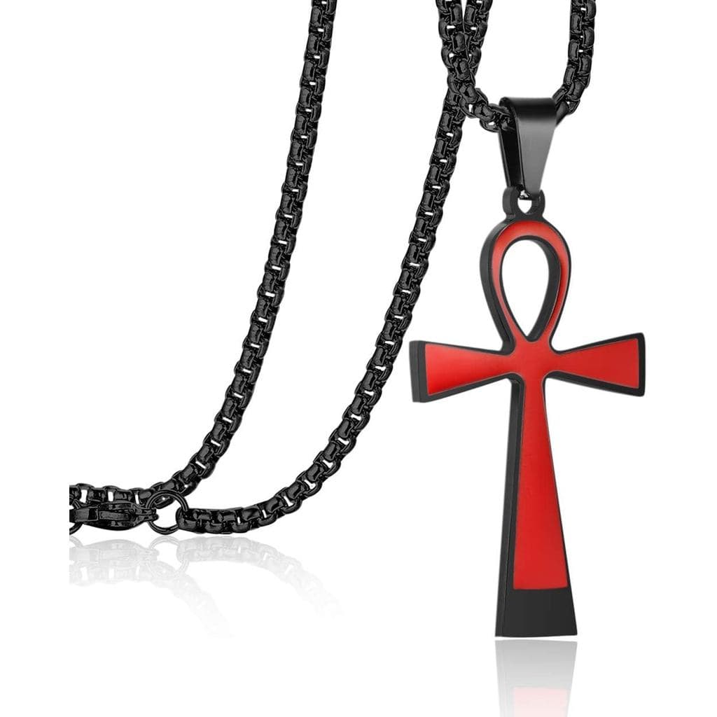 Colar com Pingente de Cruz Copta Egípcia Antiga Rehoboth Ankh para Mulheres e Homens, Corrente de Aço Inoxidável de 24 P