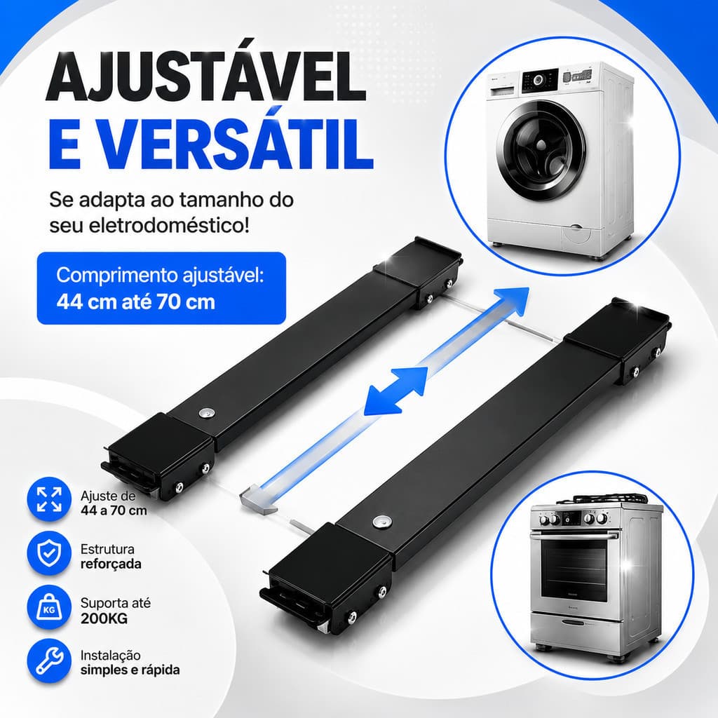 Base Carrinho Com Rodinhas Universal Para Mudança Geladeira Maquina De Lavar Moveis Pesados Regulavel Protege O Piso Top