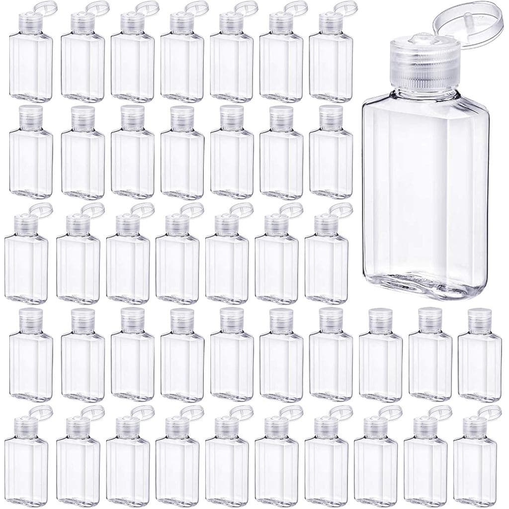 50 Frascos Vazios com Tampa Flip-Top, Frascos de Viagem Portáteis de 2 oz, Frascos Cosméticos Recarregáveis Transparente