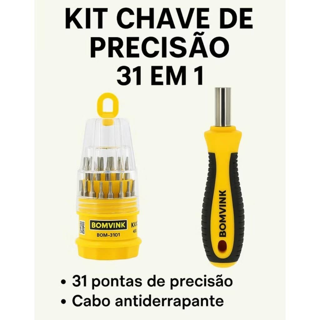 Kit Jogo Utilitário Ferramenta 31 Peças completo Chaves Alen Torx Fenda Philips e ímã na Ponta
