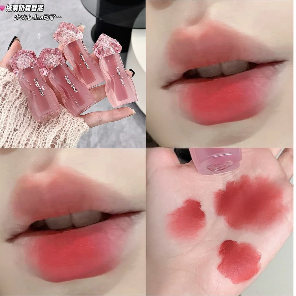 Batom em Creme Gege bear Velvet Mist, Acabamento Matte Sedoso, Iluminador, Fácil de Aplicar, Marca Nacional, Maquiagem p