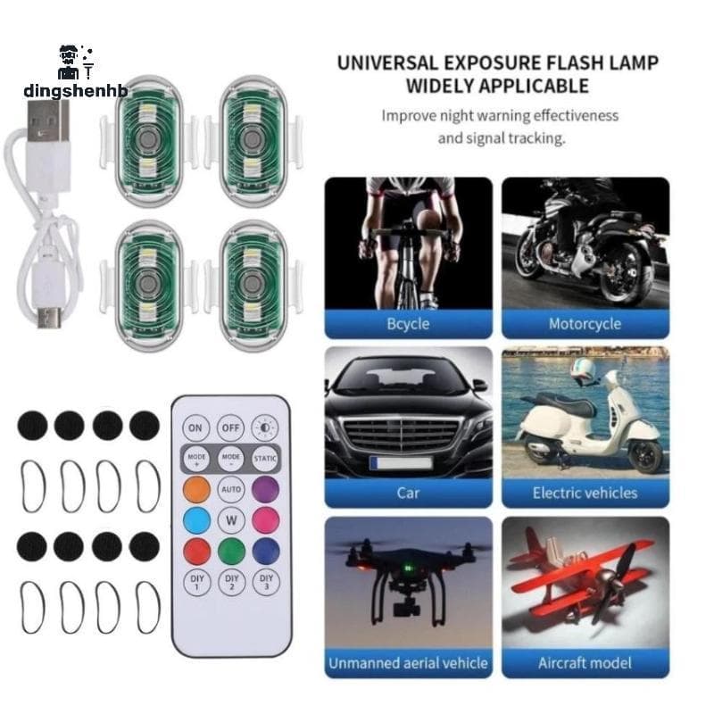 dingshenhb LED Sem Fio 4 Pçs Luz De Advertência Para Motocicleta Carro Anti-Colisão Recarregável Visibilidade Noturna Bo