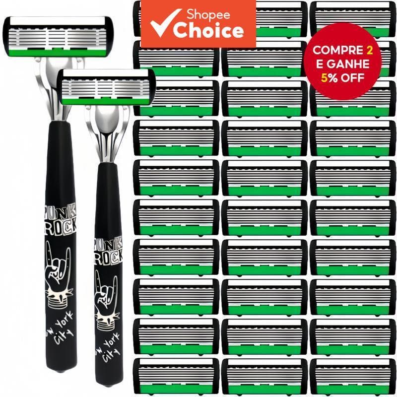 Conjunto De Barbeador Manual Clássico De 6 Camadas-Aço Inoxidável Premium Com Design Lavável E Lâminas De Reposição