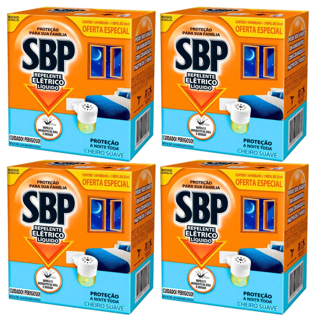 Kit 4 Aparelho Elétrico +Refil Líquido Cheiro Suave Sbp 35ml