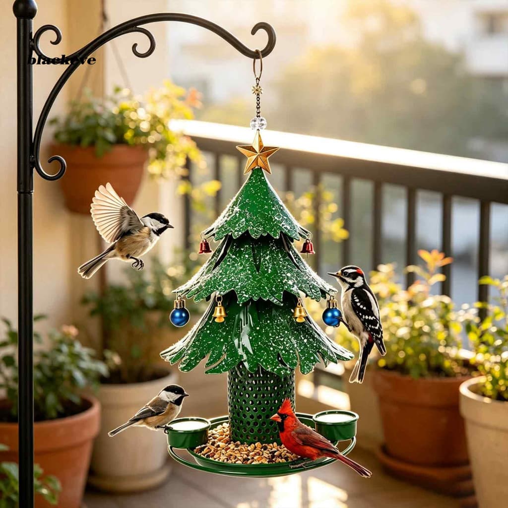BL-Alimentador De Sementes De Pássaros Com Furos De Drenagem , Decorativo De Árvore De Natal Para Exterior