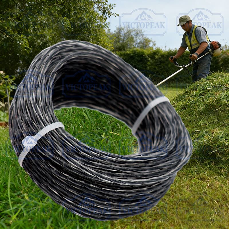 Linha De Aparador De Nylon Torcida De Dois Tons , 2.4mm , 15m , Resistente Ao Desgaste , Corda De Corte De Grama Para Co