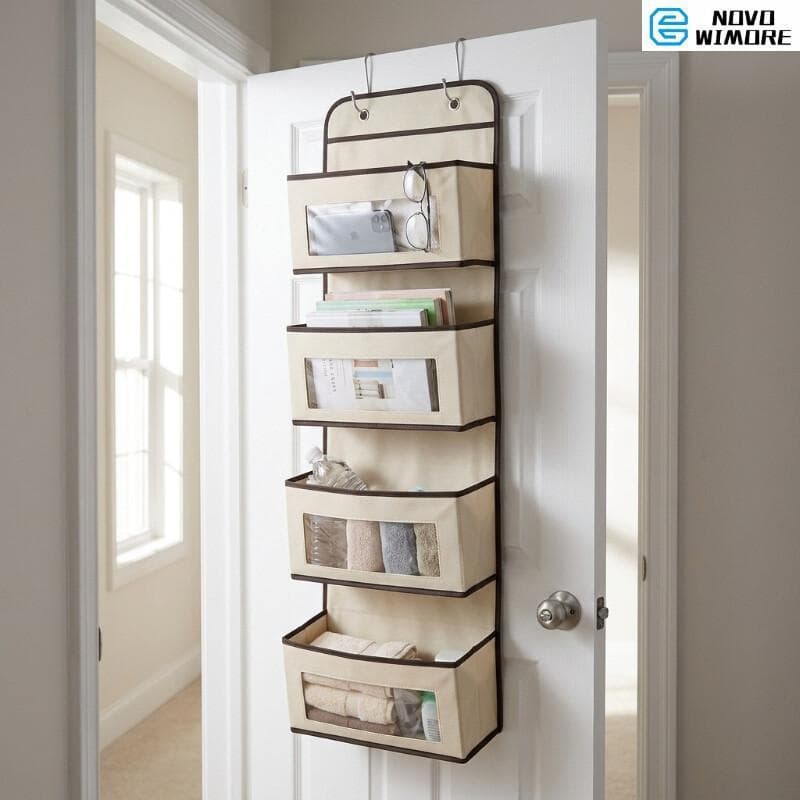 [HWC] Organizador Suspenso Atrás da Porta 4 Compartimentos com Visor Transparente Multiuso Quarto Banheiro Casa