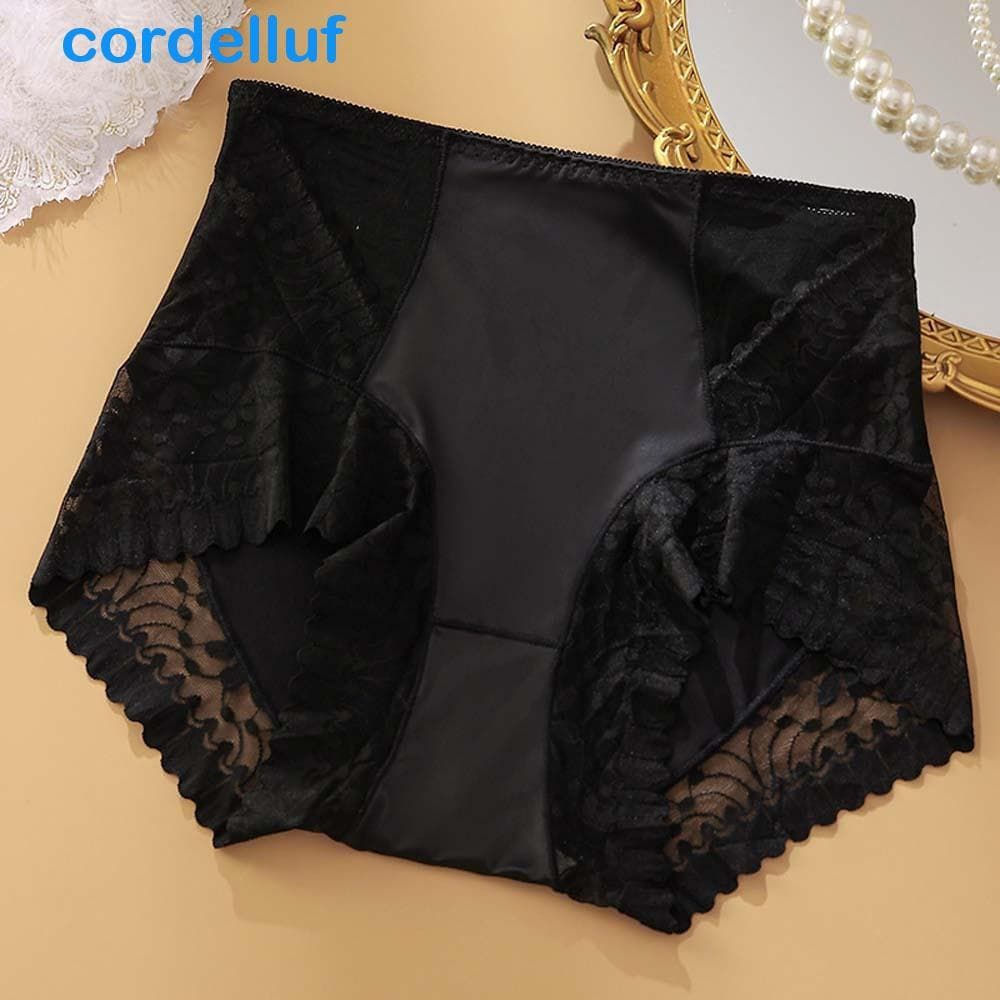 CORDELLUF Calcinha Feminina De Seda , Cueca De Renda Gelada De Cintura Alta De Cetim , Roupa Íntima Coreana