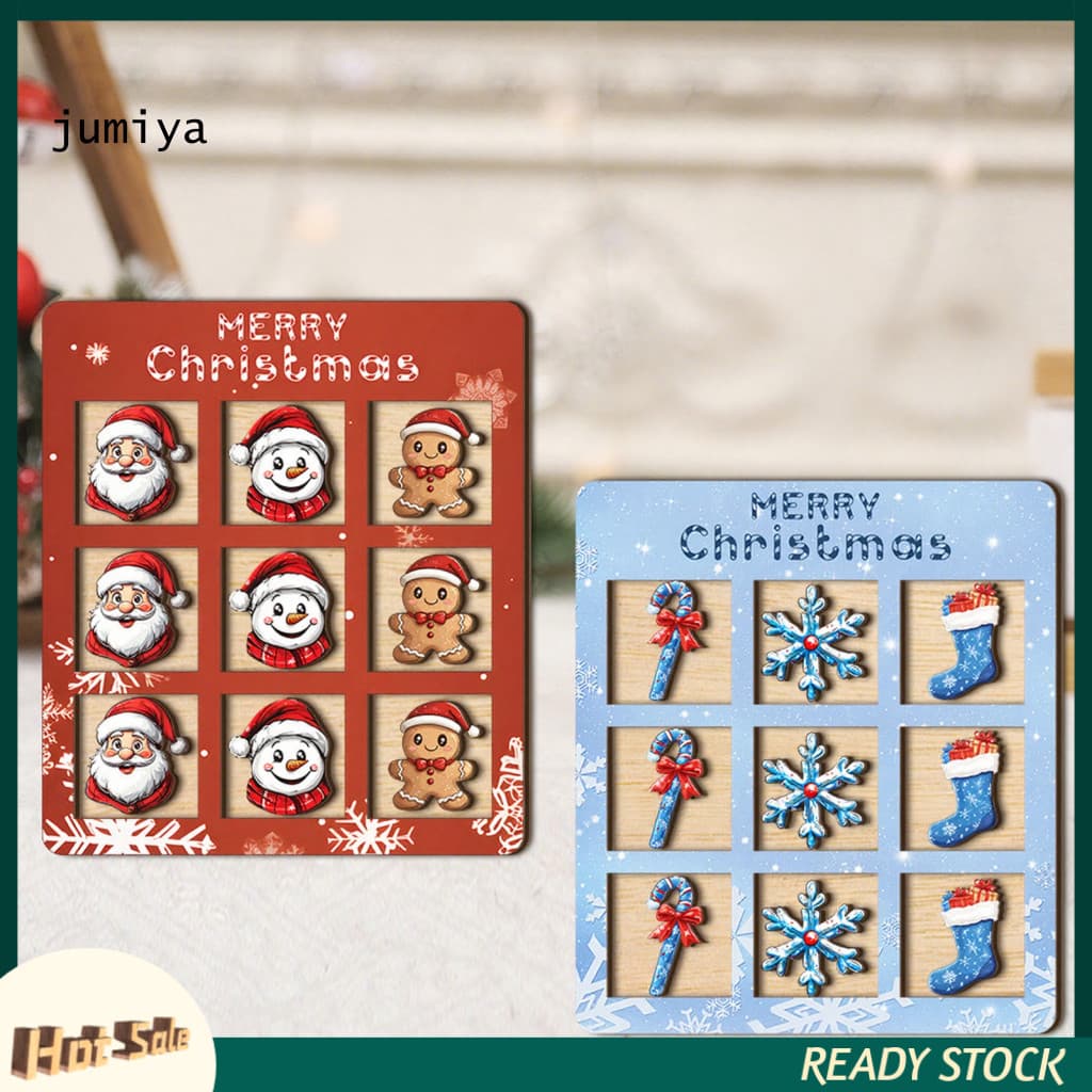 Christmas Wooden Tabletop Decor Holiday Chessboard Game Ornaments Ornament with Santa Claus and Snowflake Design – Fes