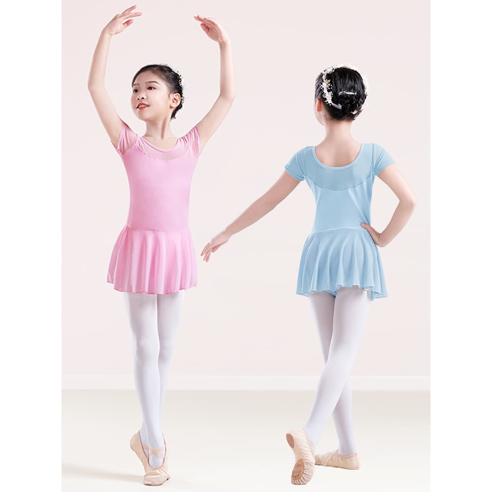 Crianças traje de dança feminino verão de manga curta prática traje da criança saia de dança meninas traje de dança chin