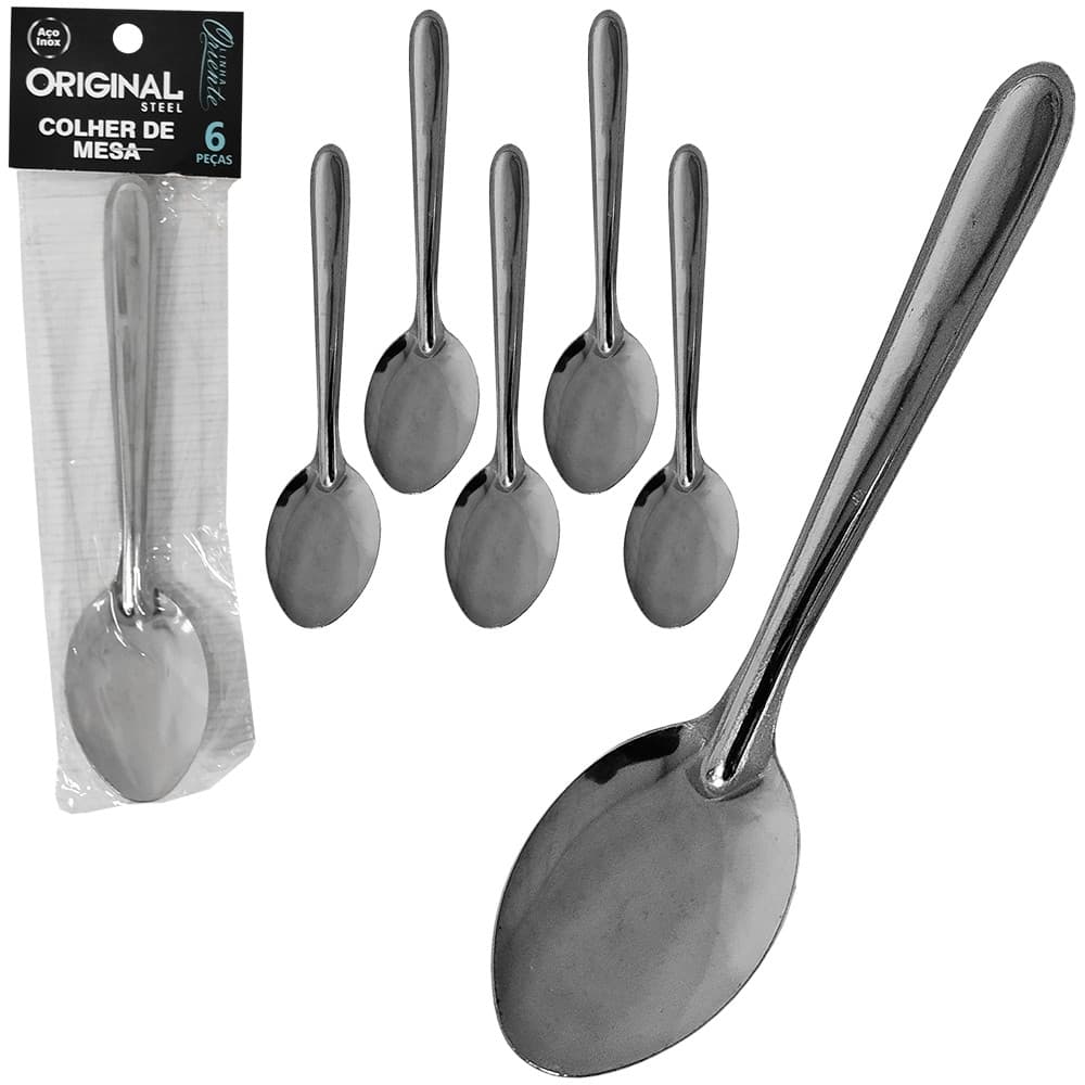 COLHER DE MESA DE INOX ORIENTE COM 6 PECAS 18CM