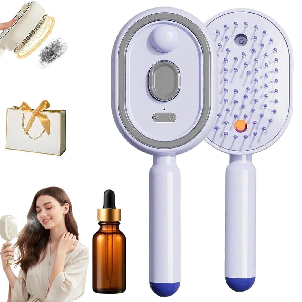 Escova de Cabelo com Spray Elétrico e Massagem, Pente de Massagem com Almofada de Ar e Spray Elétrico 3 em 1, Antiestáti