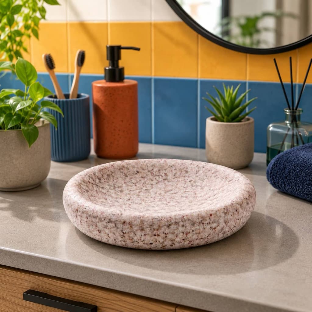 Saboneteira Mármore Natural Oval Elegante para Bancada Banheiro Pedra Natural Organizador Decorativo
