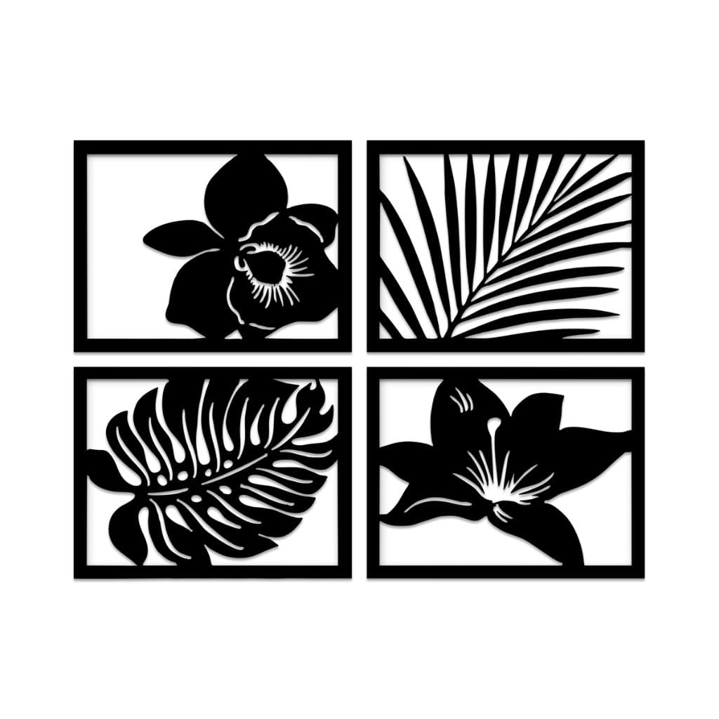 Quadros Decorativos Folhagens e Flores Tropicais MDF 3mm Conjunto Estilo Natural