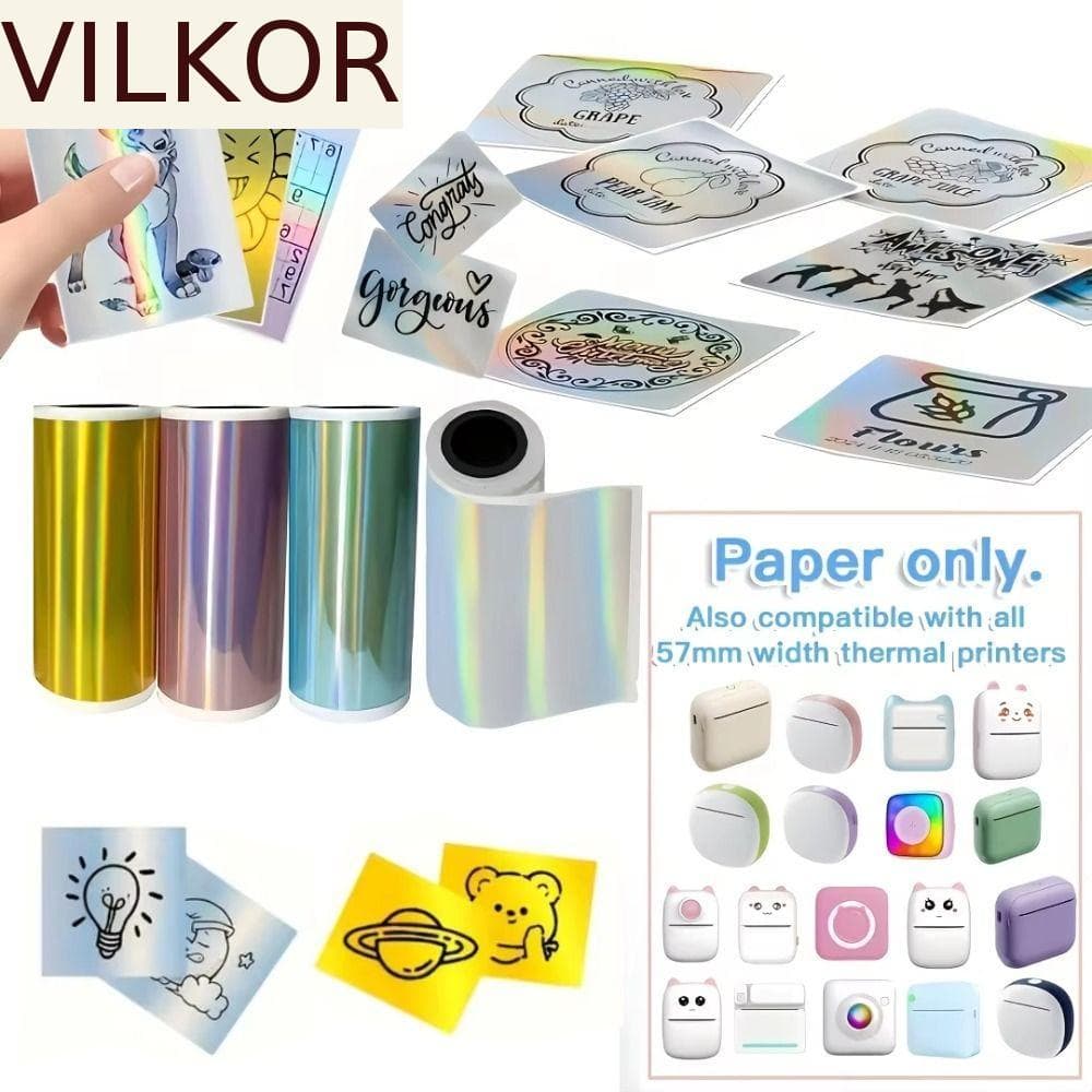 Papéis Para Impressora Térmica VILKOR , Papel Térmico Holográfico Brilhante Com Acabamento Liso Premium , Cores De Longa
