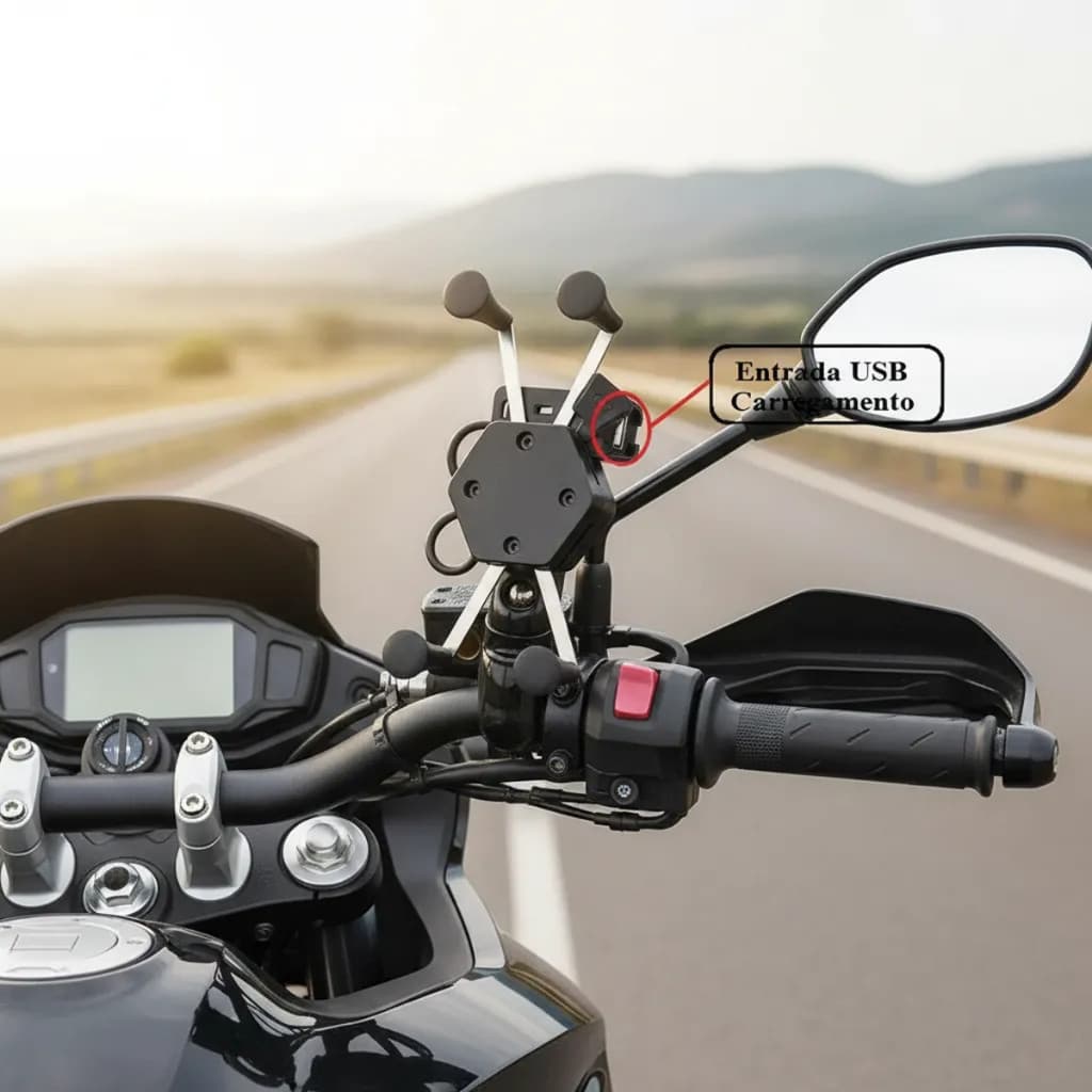 Suporte Celular Moto Garra X com USB Carregador Motoboy Uber iFood Entregador